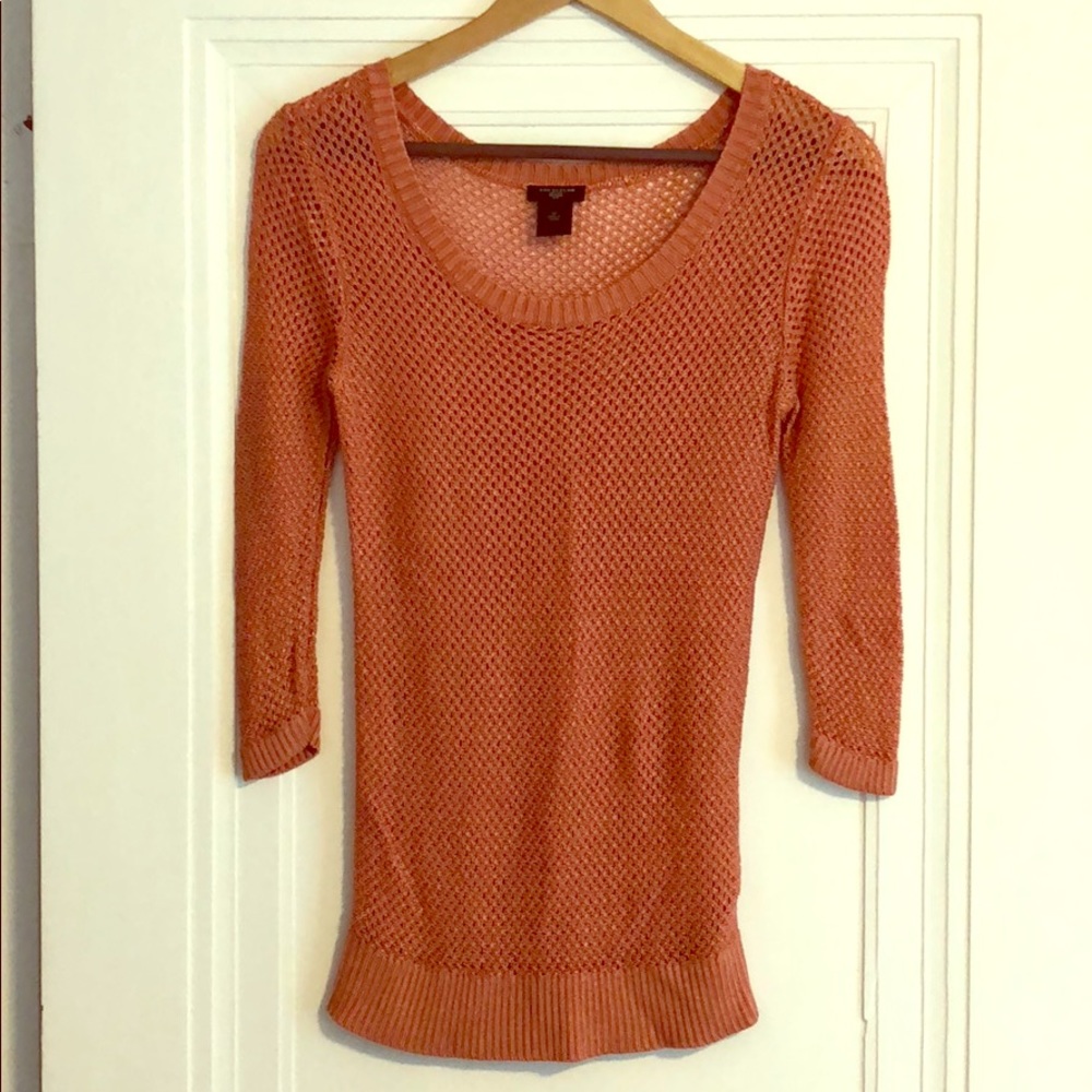 Open Weave Scoop Neck Peach Sweater